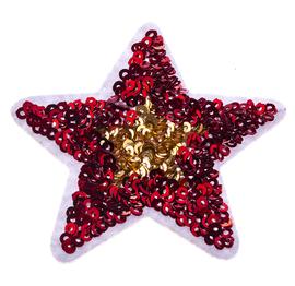 Záplata hvězda červeno-zlatá s flitry 65 mm